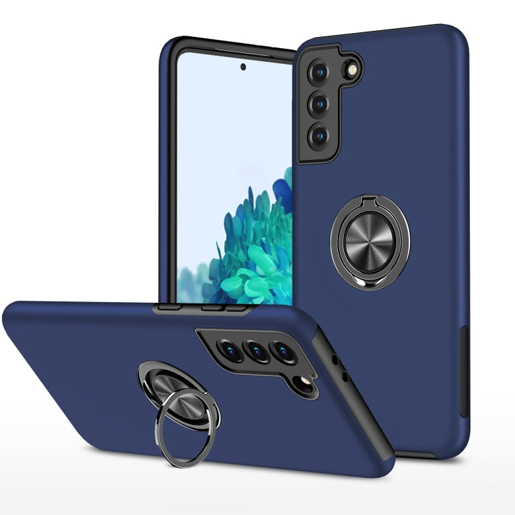Blue shockproof protective phone case with magnetic ring holder, slim TPU design