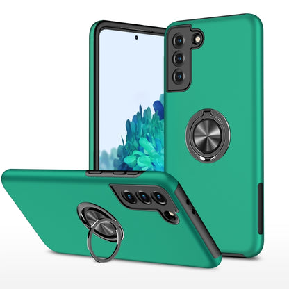 Teal green shockproof phone case with magnetic ring holder and cutouts for ports