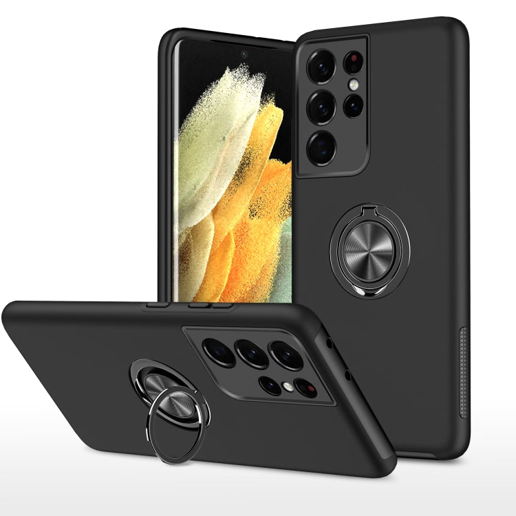 Black shockproof TPU phone case with magnetic ring holder ring plate