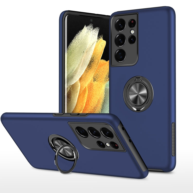 Blue shockproof protective phone case with magnetic ring holder, slim TPU design