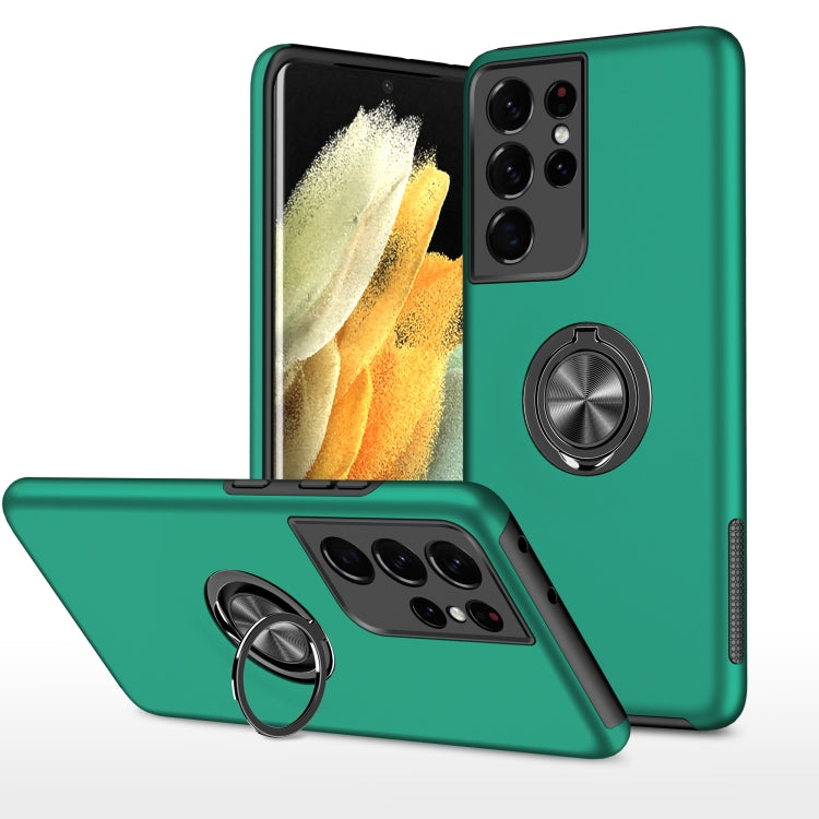 Teal shockproof phone case with magnetic ring holder and raised camera area