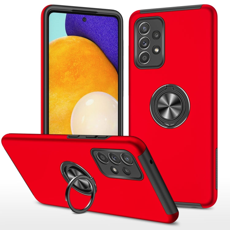 Red shockproof protective phone case with magnetic ring holder and triple camera cover