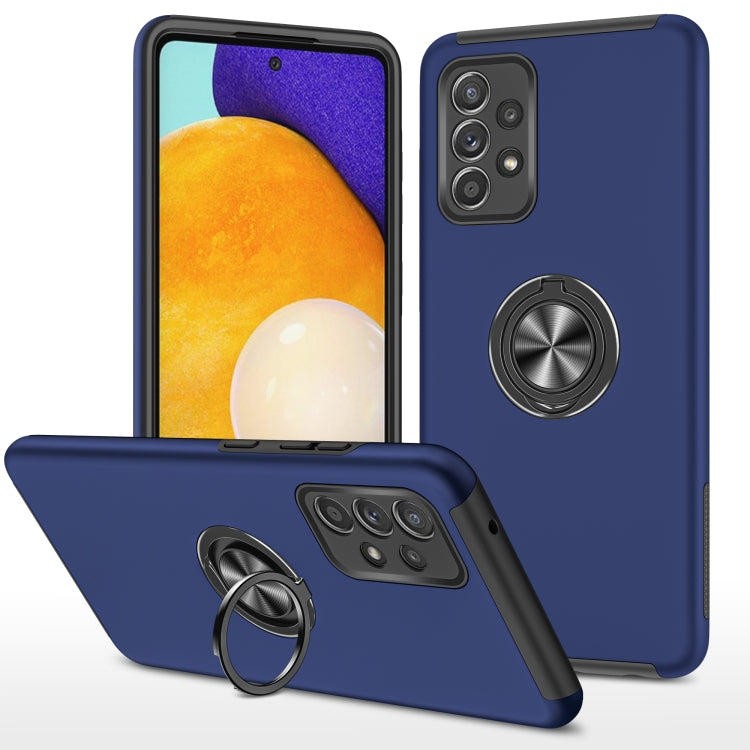 Blue shockproof protective phone case with magnetic ring holder, slim TPU design