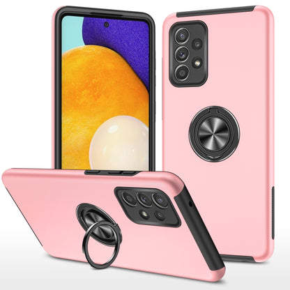 Rose pink shockproof phone case with magnetic ring holder and raised camera protection