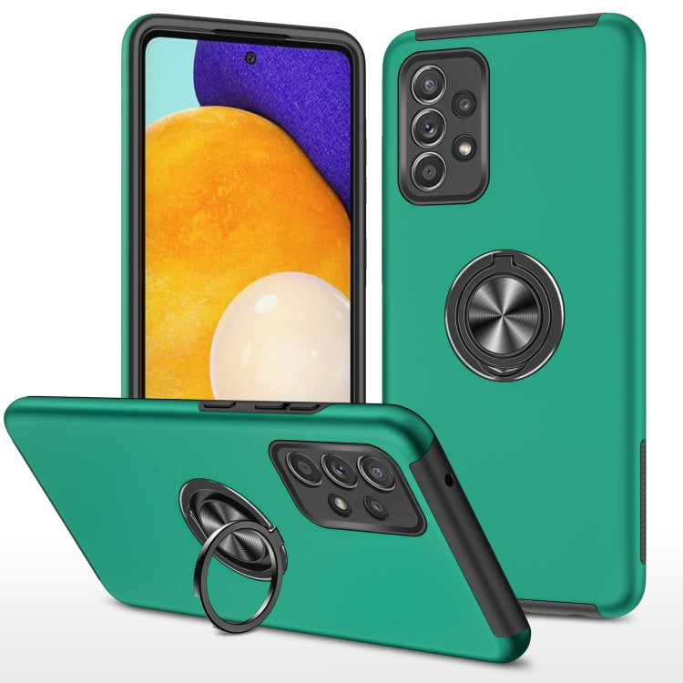 Teal green shockproof phone case with magnetic ring holder and multi-lens camera cover