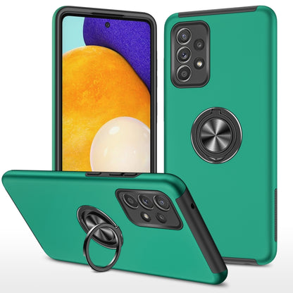 Teal green shockproof phone case with magnetic ring holder and multi-lens camera cover