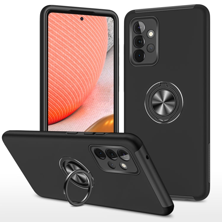 Black shockproof TPU phone case with magnetic ring holder on back