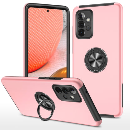Rose pink shockproof phone case with magnetic ring holder and camera cutouts, anti-scratch edges