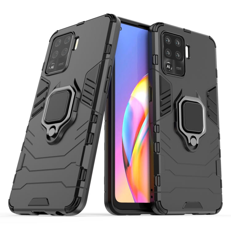 Rugged dark phone case with magnetic ring holder, shockproof PC+TPU armor design