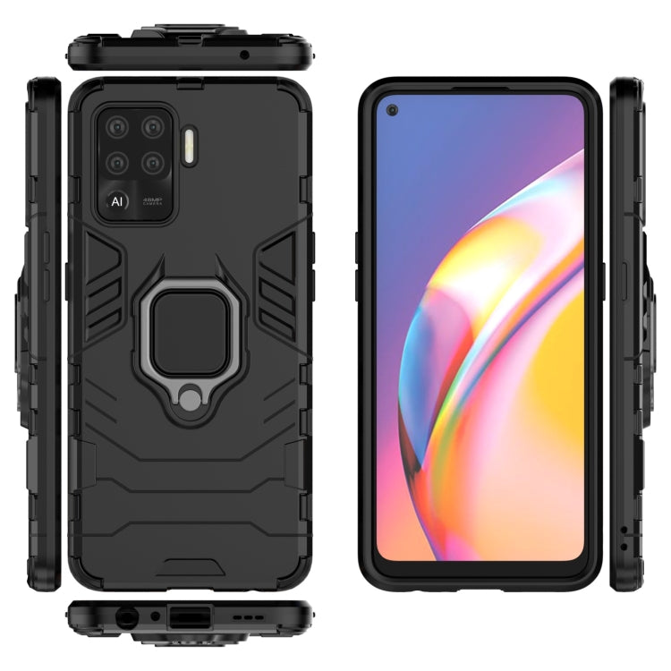Rugged black PC+TPU phone case with magnetic ring holder, side protection and buttons