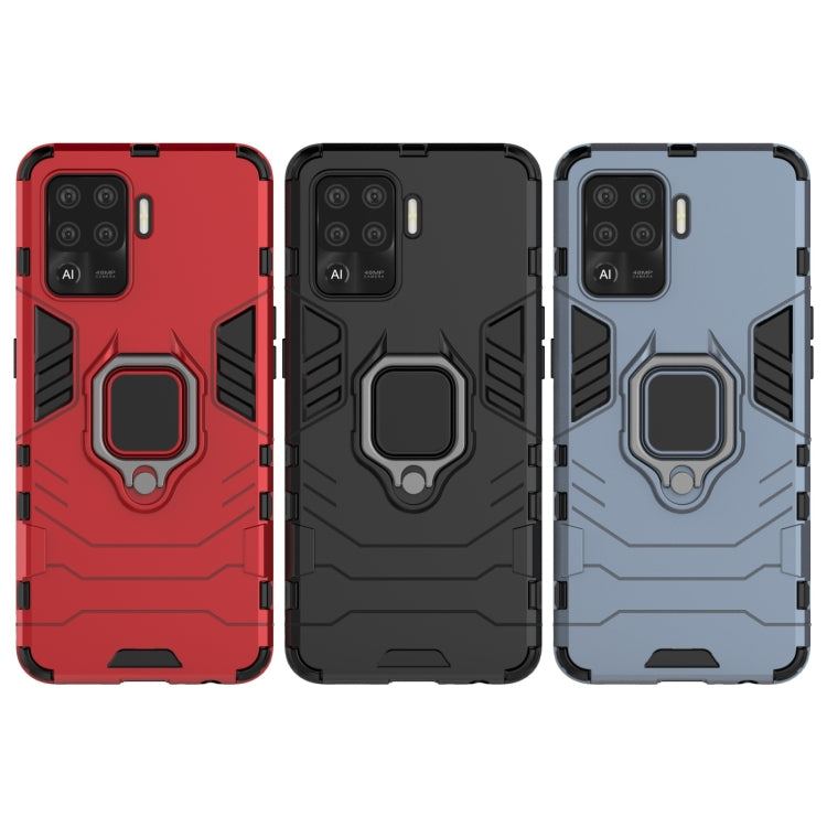 Rugged phone cases with magnetic ring holder in red, black, and blue