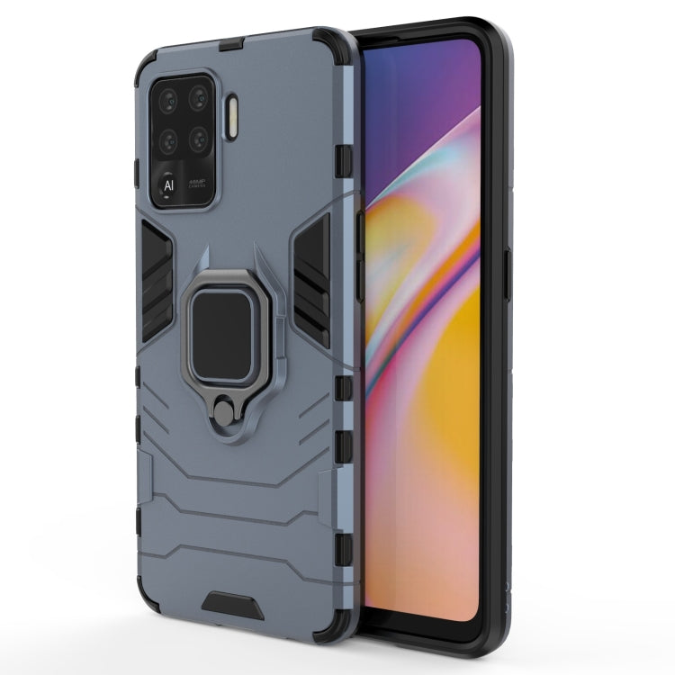 Rugged navy blue phone case with magnetic ring holder, shockproof PC+TPU armor