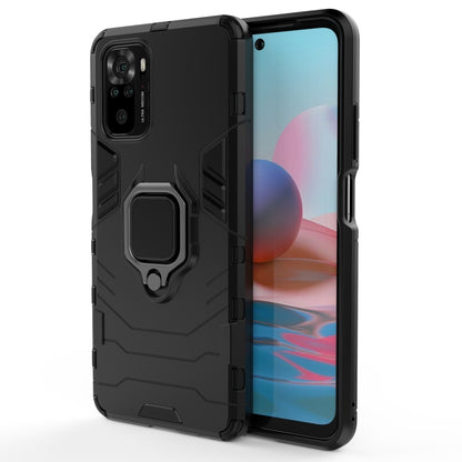 Rugged black phone case with magnetic ring holder, shockproof PC+TPU armor