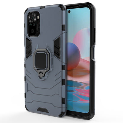 Dark navy shockproof phone case with magnetic ring holder, camera cutouts