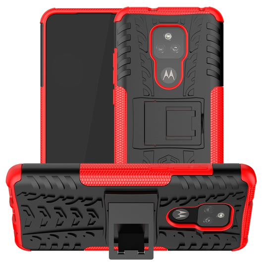 Red tire-textured shockproof TPU/PC phone case with built-in holder