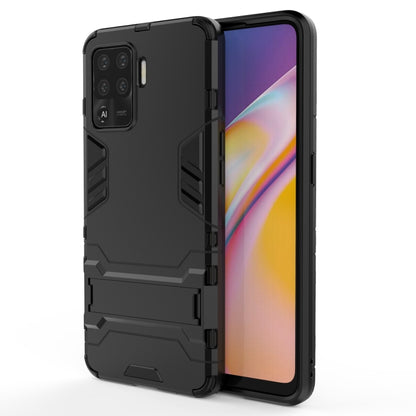 Black shockproof phone case with rugged TPU frame and hidden holder kickstand