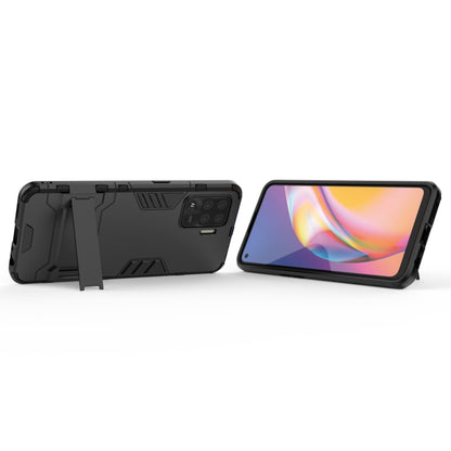 Rugged black phone case with flip-out hidden holder for hands-free viewing