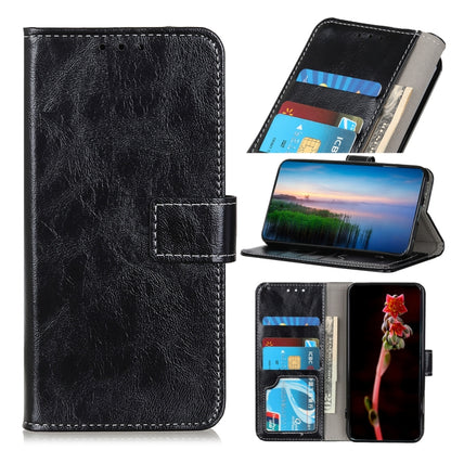 Black leather flip phone case with card slots and front flap phone holder