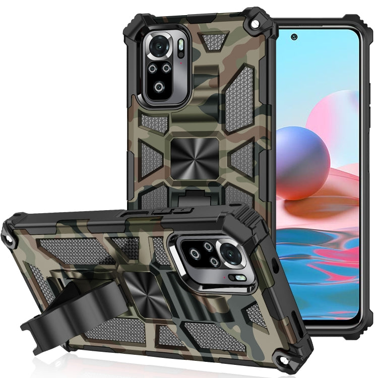 Army green camouflage shockproof phone case with raised corners and camera cutouts
