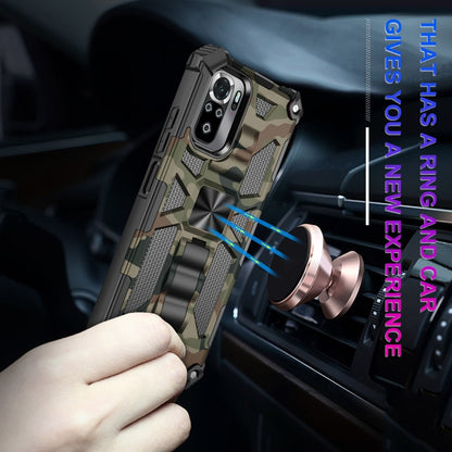 Army green camouflage shockproof phone case with grip panels and camera cutout