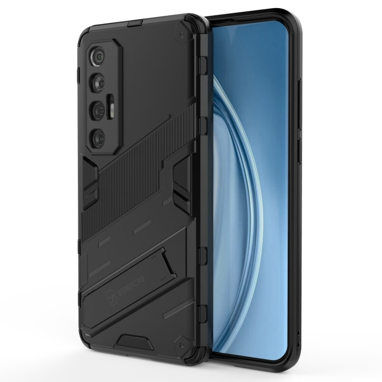 Black shockproof phone case with armored texture and raised camera cutouts.