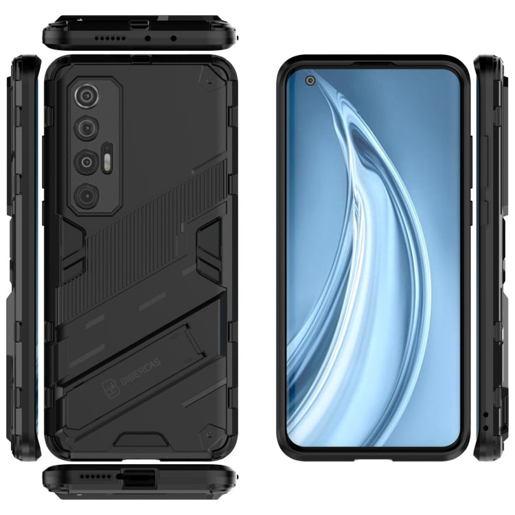 Black shockproof phone case with kickstand and side protection; phone and case shown.