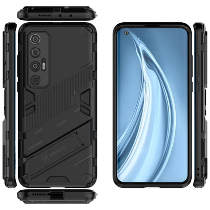 Black shockproof phone case with kickstand and side protection; phone and case shown.
