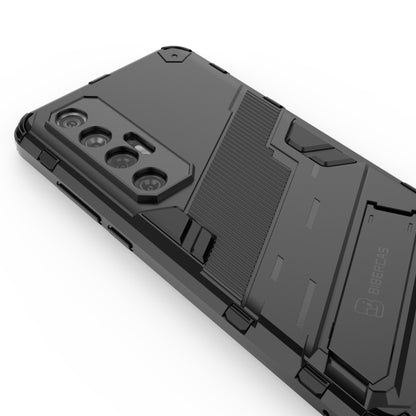 Dark gray armored phone case back with camera cutouts and textured grip panels.