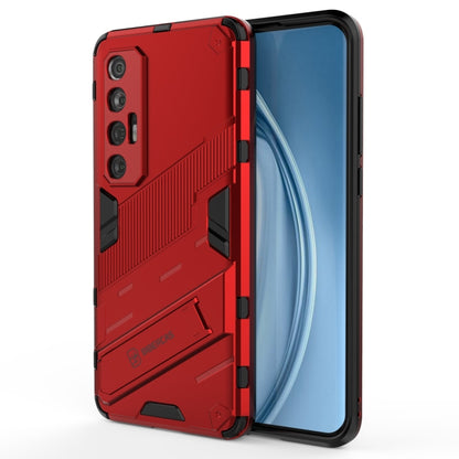 Red rugged 2-in-1 phone case with TPU shockproof cover and built-in holder