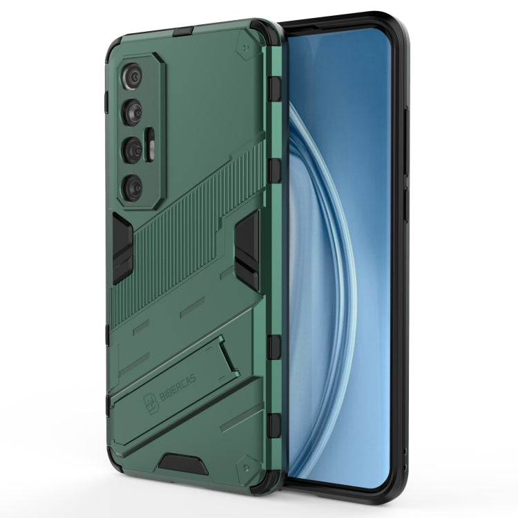 Green rugged 2-in-1 phone case with TPU shockproof cover and built-in holder
