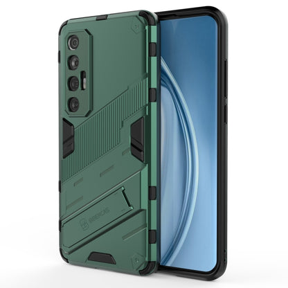 Green rugged 2-in-1 phone case with TPU shockproof cover and built-in holder