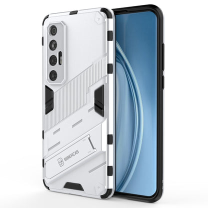 White rugged 2-in-1 phone case with TPU shockproof cover and built-in holder