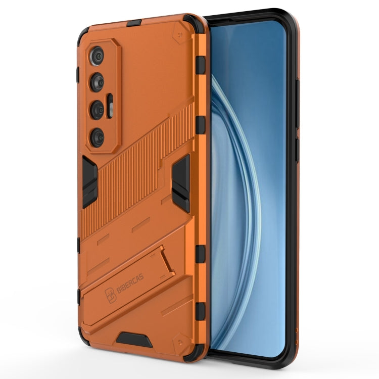 Orange rugged 2-in-1 phone case with TPU shockproof cover and built-in holder