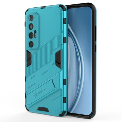 Rugged 2-in-1 phone case with TPU shockproof cover, light teal with side grip accents.