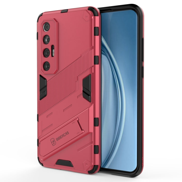 Rugged 2-in-1 phone case with TPU shockproof cover, red/pink with raised armor edges.