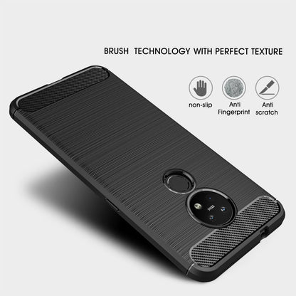 Black brushed carbon-fiber TPU phone case with textured grips on corners and sides