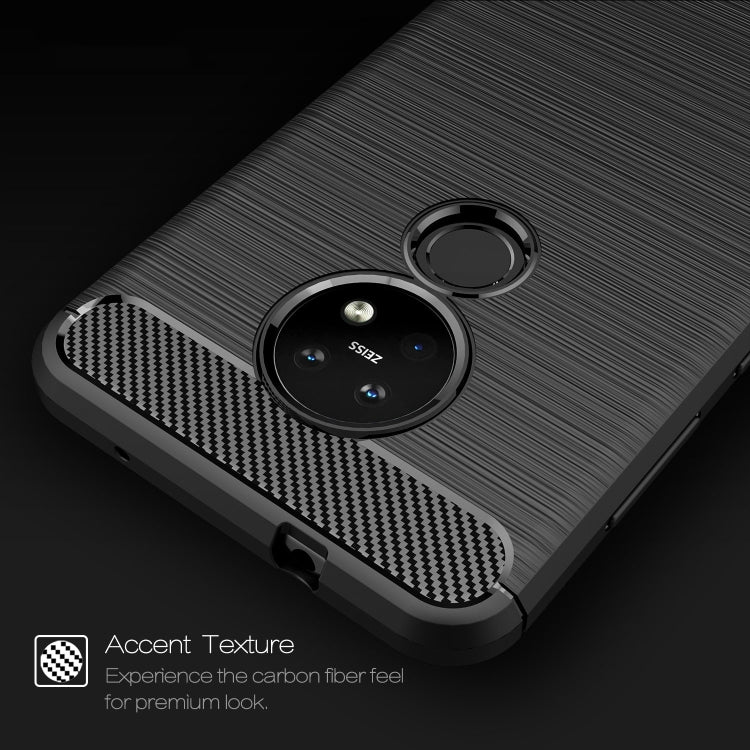 Black carbon-fiber TPU phone case with camera lens ring and diagonal texture panel