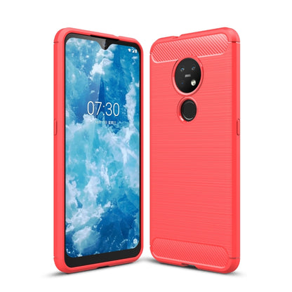 Red brushed carbon-fiber TPU phone case with raised camera cutouts and grippy texture