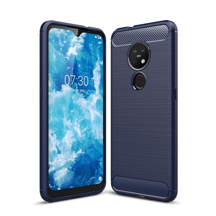 Navy blue brushed carbon-fiber TPU phone case with camera cutouts and textured sides