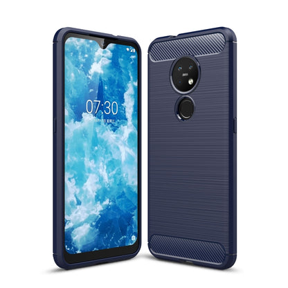 Navy blue brushed carbon-fiber TPU phone case with camera cutouts and textured sides