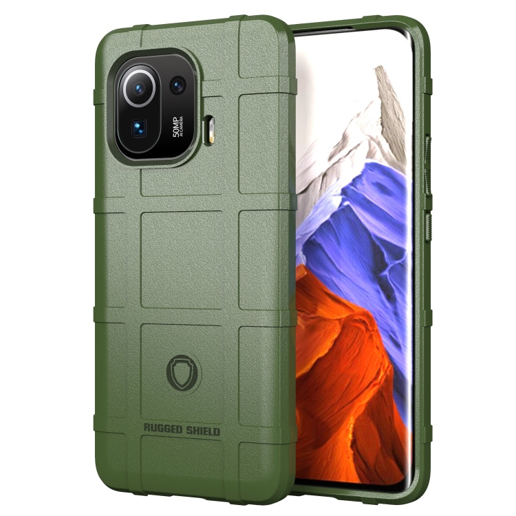 Rugged shockproof TPU phone case, olive green with textured panels and raised camera bezel