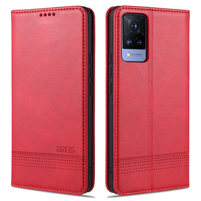 Red magnetic flip leather phone case with card slots and camera cutout