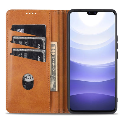 Brown leather flip phone case with interior card slots and cash holder