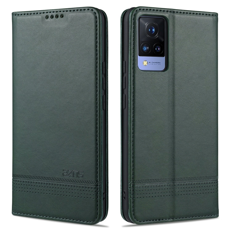 Dark green flip leather wallet phone case with embossed logo and camera cutout