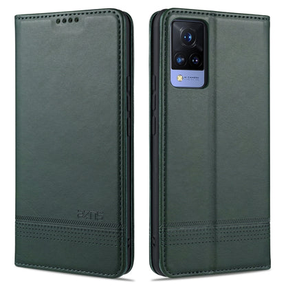 Dark green flip leather wallet phone case with embossed logo and camera cutout