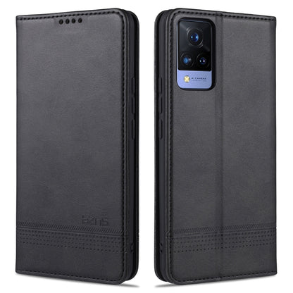Magnetic flip leather phone case in black with card slots and camera cutout