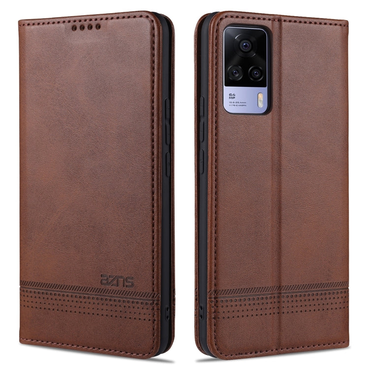Magnetic flip leather phone case in dark brown with card slots and camera opening