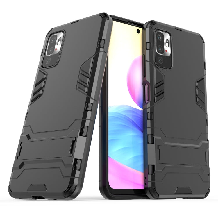 Shockproof rugged phone case with hidden holder, dark gray PC+TPU, front and back view