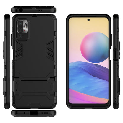 Shockproof rugged phone case with hidden holder, black PC+TPU, phone front and back