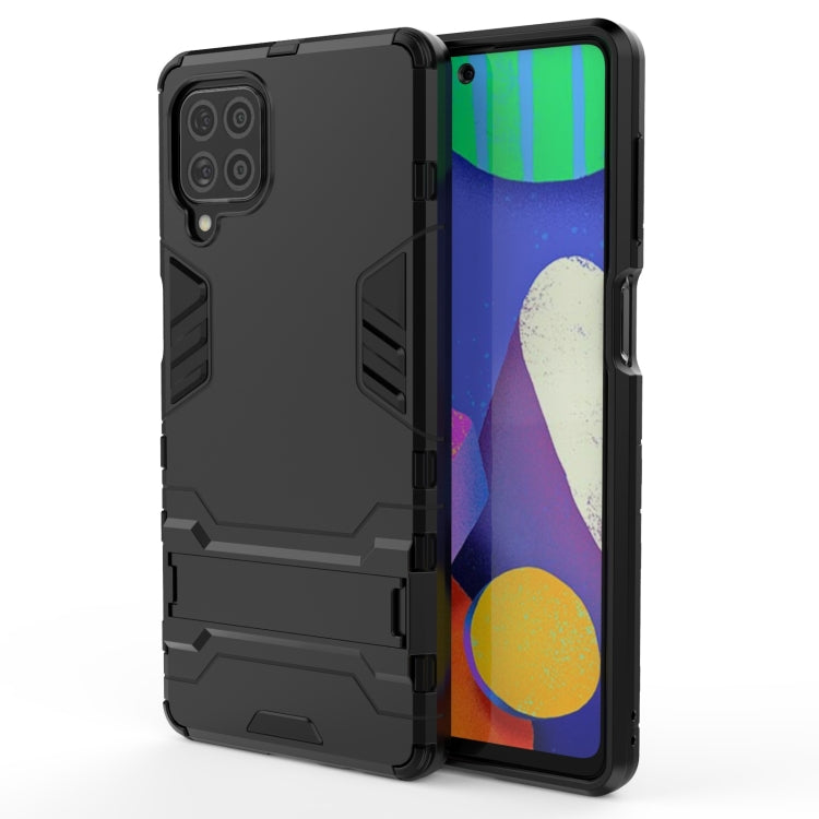 Shockproof rugged phone case with hidden holder, dark charcoal PC+TPU, phone front view